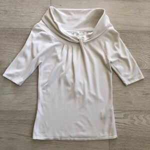 Solar White Silk blend Pleated Cowl Neck Knit Sweater Top Blouse